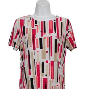 JM Collection Top SP Pink Tan Polyester Short Sleeve Textured Geometric Office